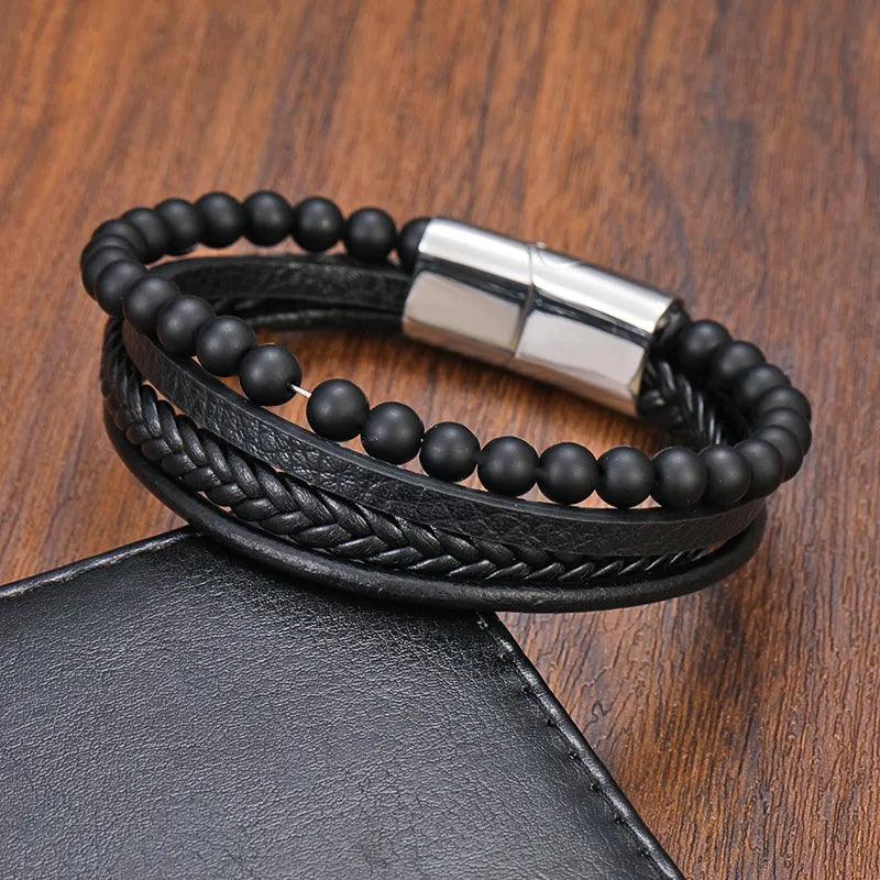 Tiger's Eye Bracelet - Leather and Steel - Image 2