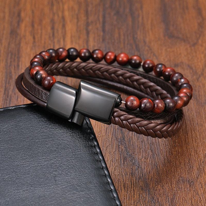 Tiger's Eye Bracelet - Leather and Steel - Image 3