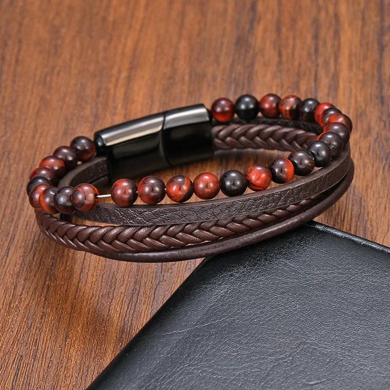 Tiger's Eye Bracelet - Leather and Steel - Image 4